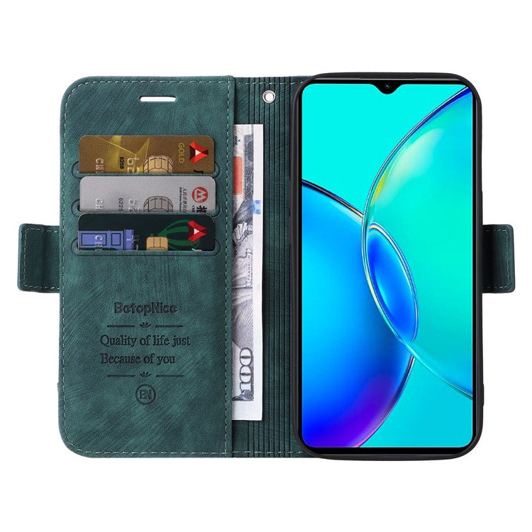 BETOPNICE 001 For vivo Y35m+ 5G / Y35+ 5G Leather Phone Case Shockproof Stand Wallet Cover - Green