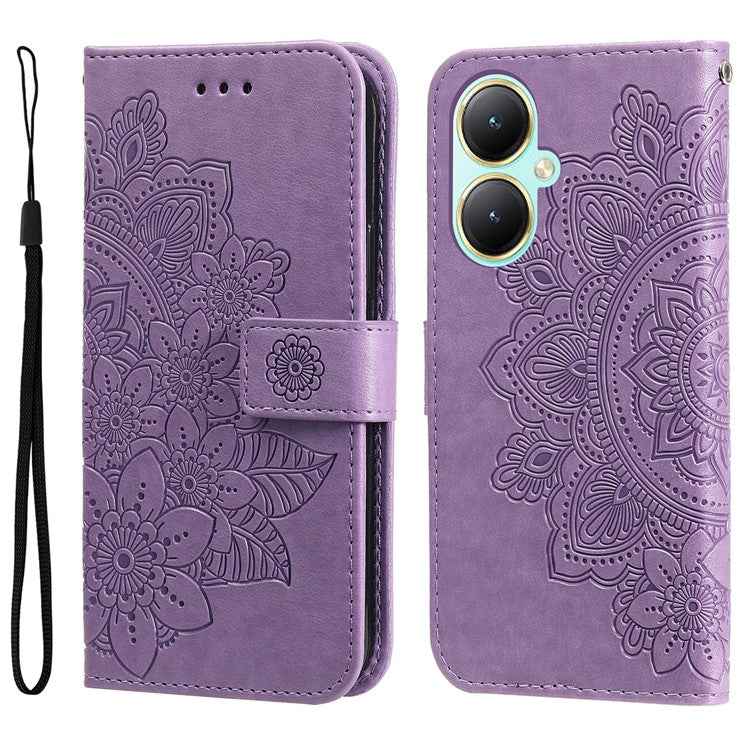 For vivo Y35m+ 5G / Y35+ 5G Wallet Case Imprinted Flower Pattern PU Leather Stand Phone Cover - Purple