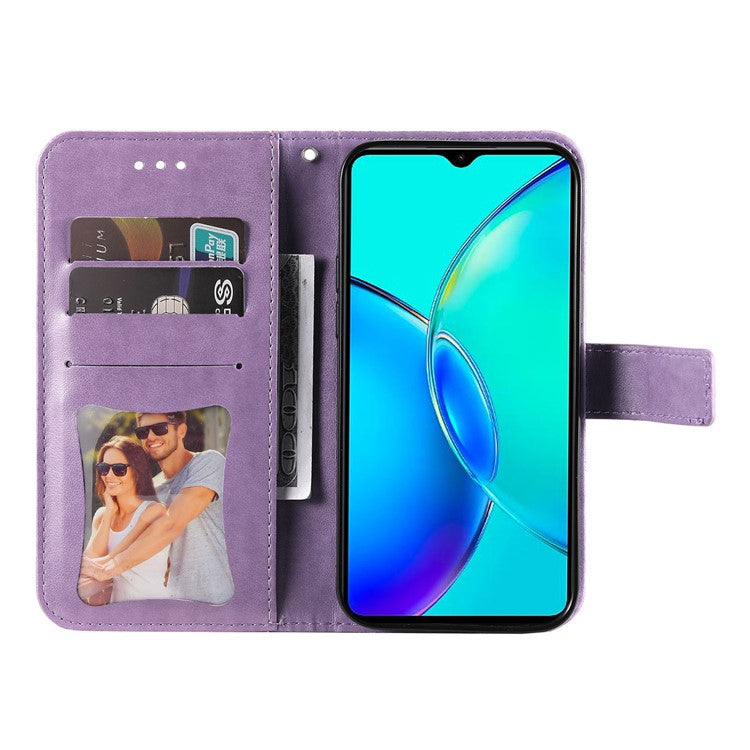 For vivo Y35m+ 5G / Y35+ 5G Wallet Case Imprinted Flower Pattern PU Leather Stand Phone Cover - Purple