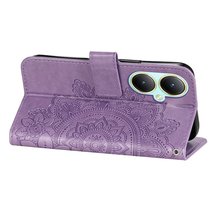 For vivo Y35m+ 5G / Y35+ 5G Wallet Case Imprinted Flower Pattern PU Leather Stand Phone Cover - Purple