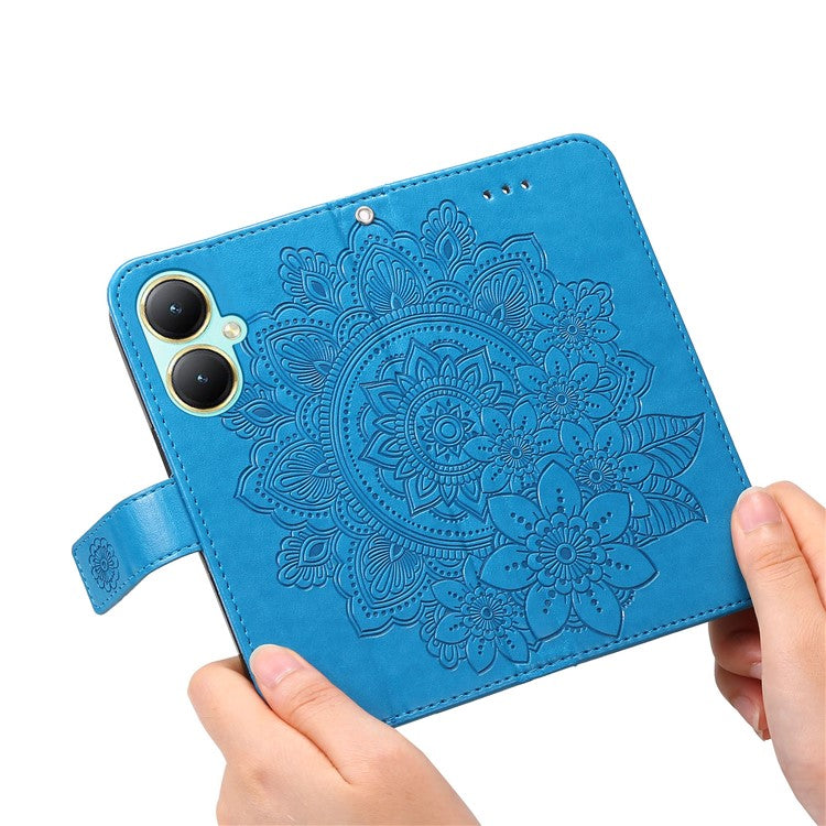 For vivo Y35m+ 5G / Y35+ 5G Wallet Case Imprinted Flower Pattern PU Leather Stand Phone Cover - Blue