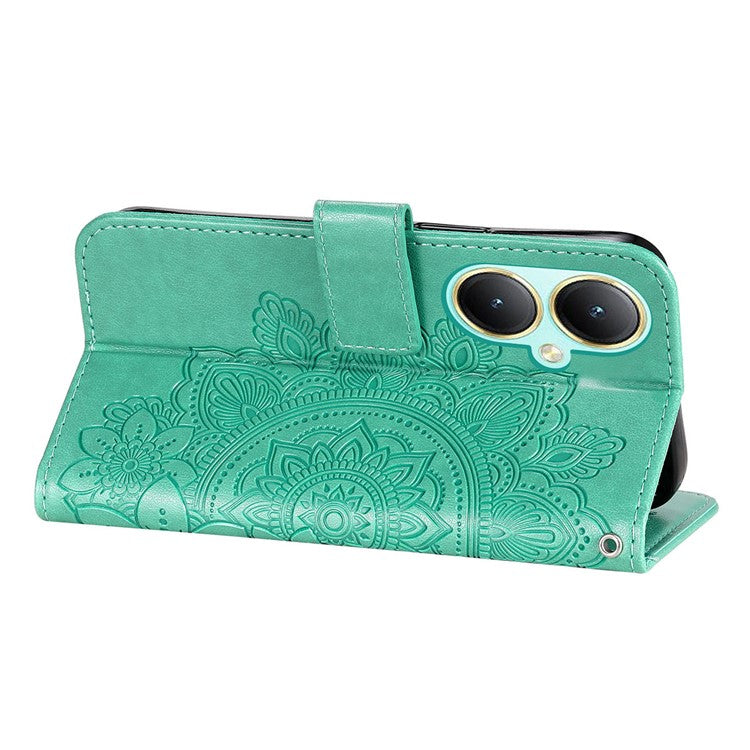 For vivo Y35m+ 5G / Y35+ 5G Wallet Case Imprinted Flower Pattern PU Leather Stand Phone Cover - Green