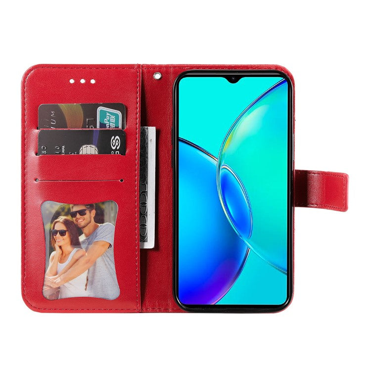 For vivo Y35m+ 5G / Y35+ 5G Wallet Case Imprinted Flower Pattern PU Leather Stand Phone Cover - Red