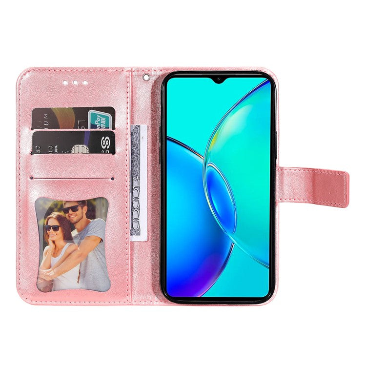 For vivo Y35m+ 5G / Y35+ 5G Wallet Case Imprinted Flower Pattern PU Leather Stand Phone Cover - Pink