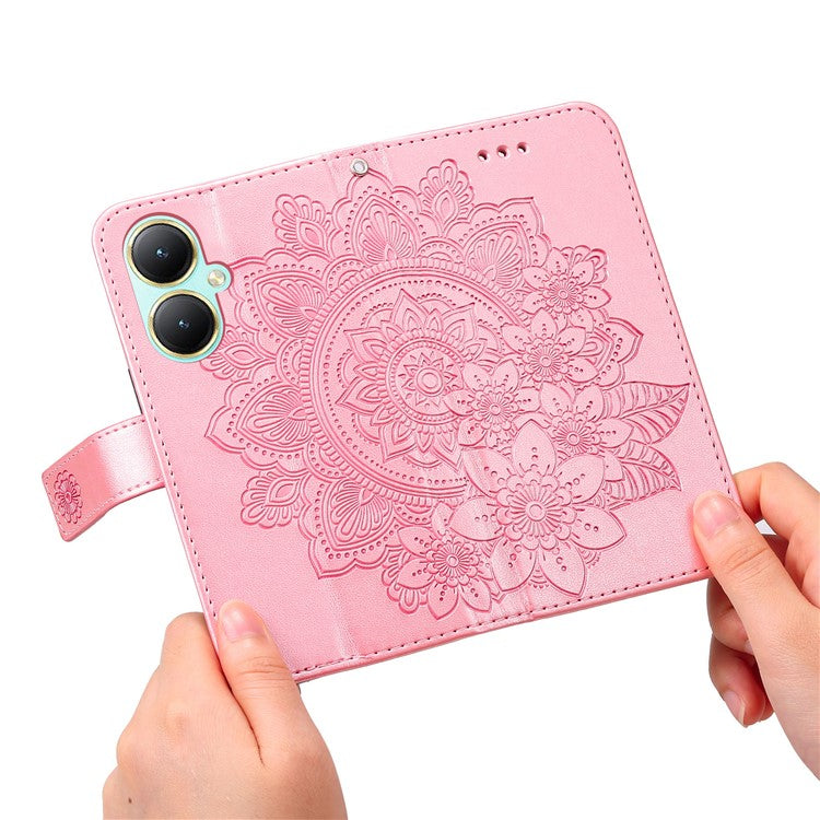 For vivo Y35m+ 5G / Y35+ 5G Wallet Case Imprinted Flower Pattern PU Leather Stand Phone Cover - Pink