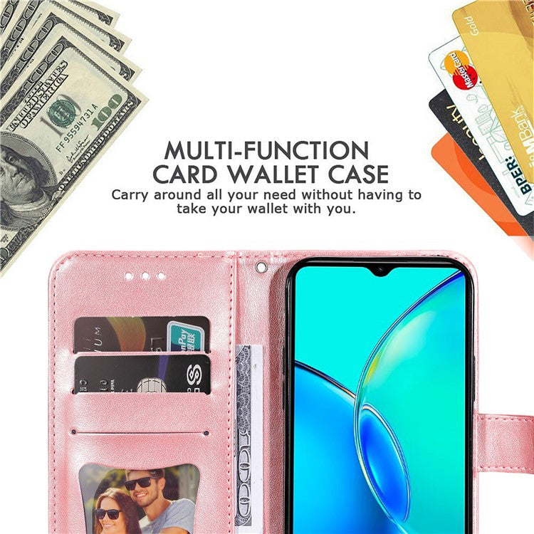 For vivo Y35m+ 5G / Y35+ 5G Wallet Case Imprinted Flower Pattern PU Leather Stand Phone Cover - Pink