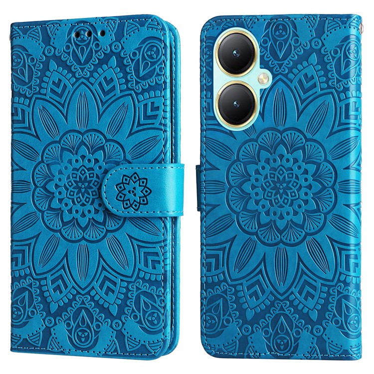 For vivo Y35m+ 5G / Y35+ 5G PU Leather Wallet Case Stand Sunflower Imprinted Phone Cover - Blue