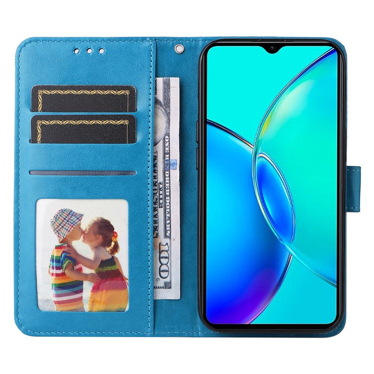 For vivo Y35m+ 5G / Y35+ 5G PU Leather Wallet Case Stand Sunflower Imprinted Phone Cover - Blue