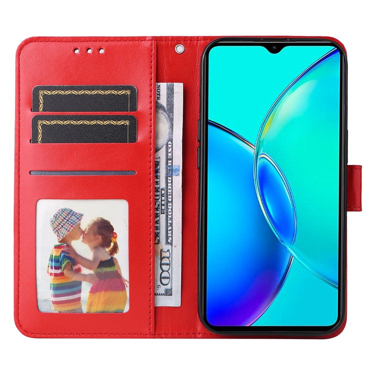 For vivo Y35m+ 5G / Y35+ 5G PU Leather Wallet Case Stand Sunflower Imprinted Phone Cover - Red