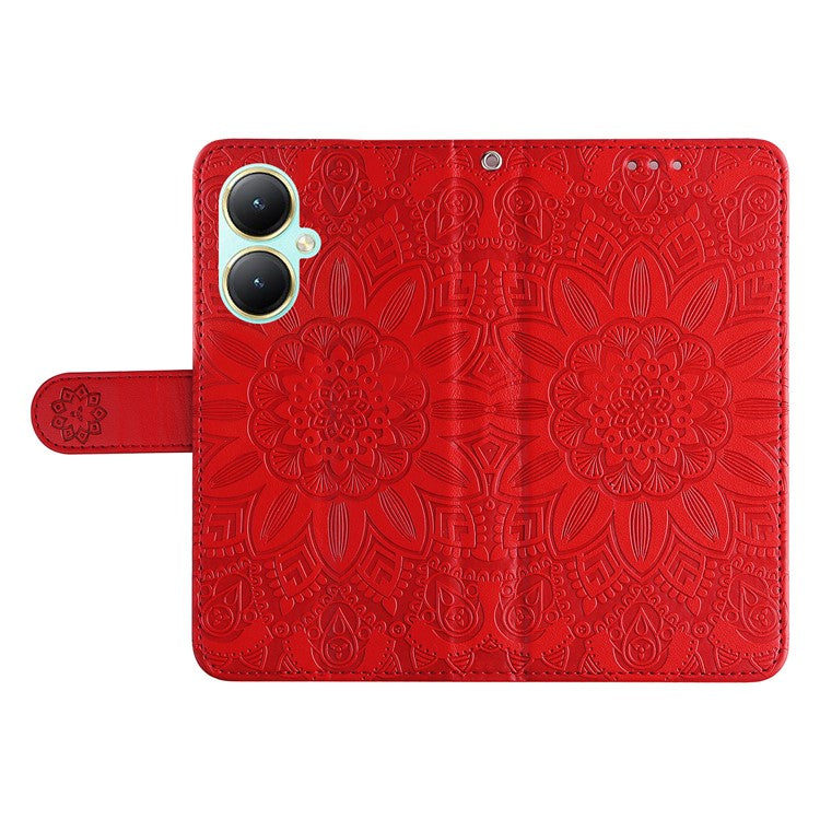 For vivo Y35m+ 5G / Y35+ 5G PU Leather Wallet Case Stand Sunflower Imprinted Phone Cover - Red