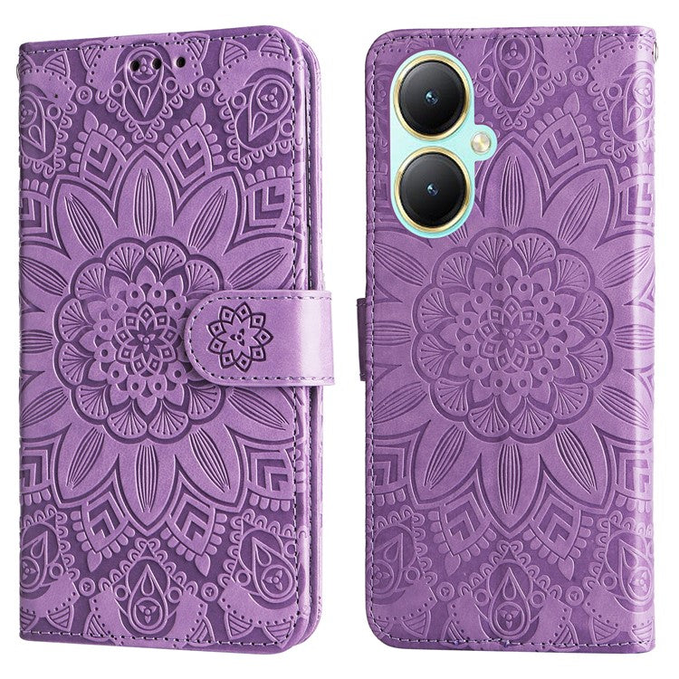 For vivo Y35m+ 5G / Y35+ 5G PU Leather Wallet Case Stand Sunflower Imprinted Phone Cover - Purple