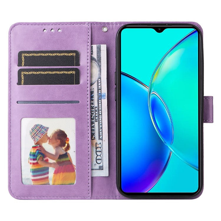 For vivo Y35m+ 5G / Y35+ 5G PU Leather Wallet Case Stand Sunflower Imprinted Phone Cover - Purple