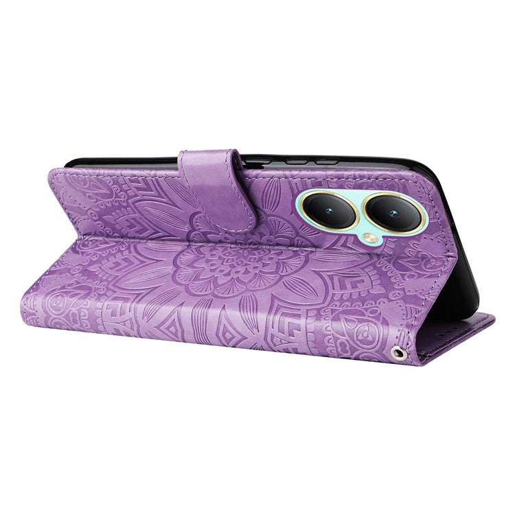 For vivo Y35m+ 5G / Y35+ 5G PU Leather Wallet Case Stand Sunflower Imprinted Phone Cover - Purple