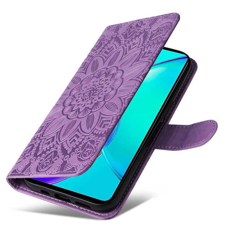 For vivo Y35m+ 5G / Y35+ 5G PU Leather Wallet Case Stand Sunflower Imprinted Phone Cover - Purple