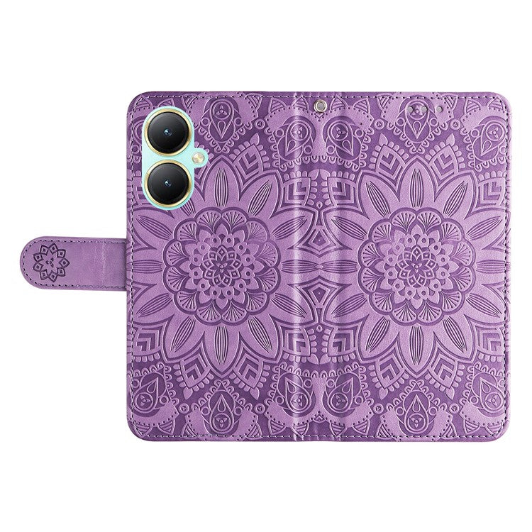 For vivo Y35m+ 5G / Y35+ 5G PU Leather Wallet Case Stand Sunflower Imprinted Phone Cover - Purple