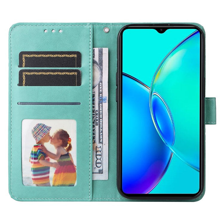 For vivo Y35m+ 5G / Y35+ 5G PU Leather Wallet Case Stand Sunflower Imprinted Phone Cover - Green