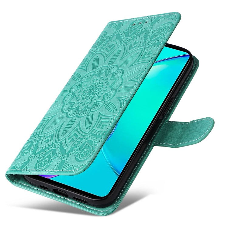 For vivo Y35m+ 5G / Y35+ 5G PU Leather Wallet Case Stand Sunflower Imprinted Phone Cover - Green