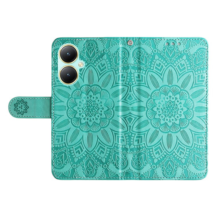 For vivo Y35m+ 5G / Y35+ 5G PU Leather Wallet Case Stand Sunflower Imprinted Phone Cover - Green