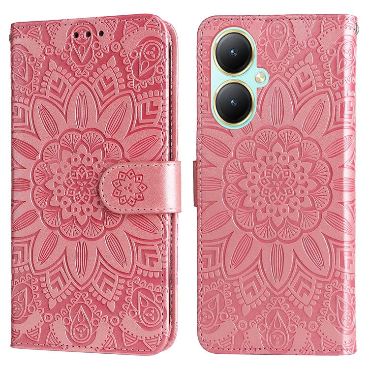 For vivo Y35m+ 5G / Y35+ 5G PU Leather Wallet Case Stand Sunflower Imprinted Phone Cover - Pink