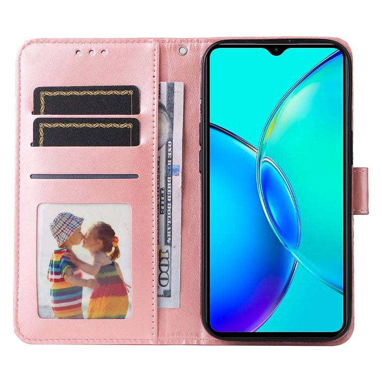 For vivo Y35m+ 5G / Y35+ 5G PU Leather Wallet Case Stand Sunflower Imprinted Phone Cover - Pink