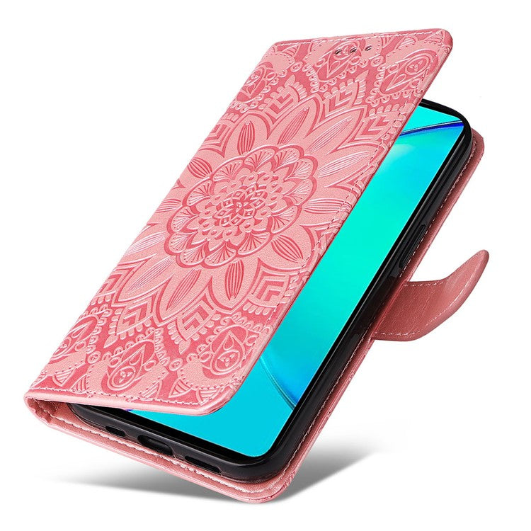 For vivo Y35m+ 5G / Y35+ 5G PU Leather Wallet Case Stand Sunflower Imprinted Phone Cover - Pink