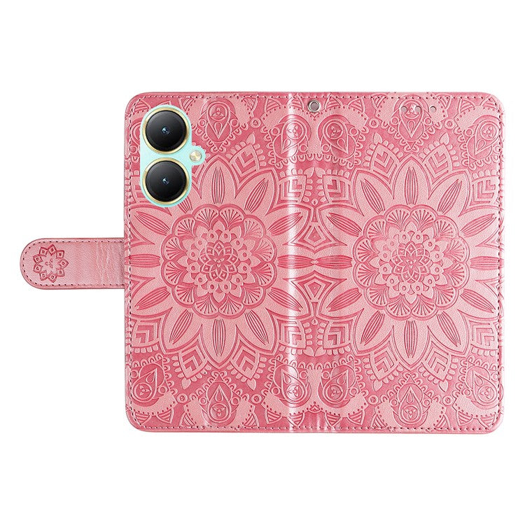 For vivo Y35m+ 5G / Y35+ 5G PU Leather Wallet Case Stand Sunflower Imprinted Phone Cover - Pink