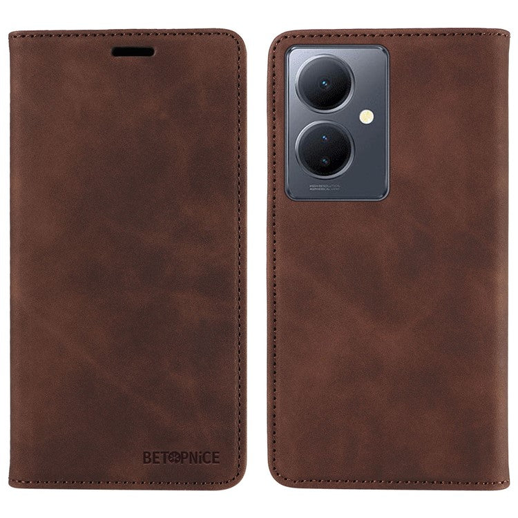 BETOPNICE 003 For vivo Y78 (China) 5G / Y36 4G (Global) / 5G (Global) Flip Cover Wallet PU Leather Stand Phone Case - Brown