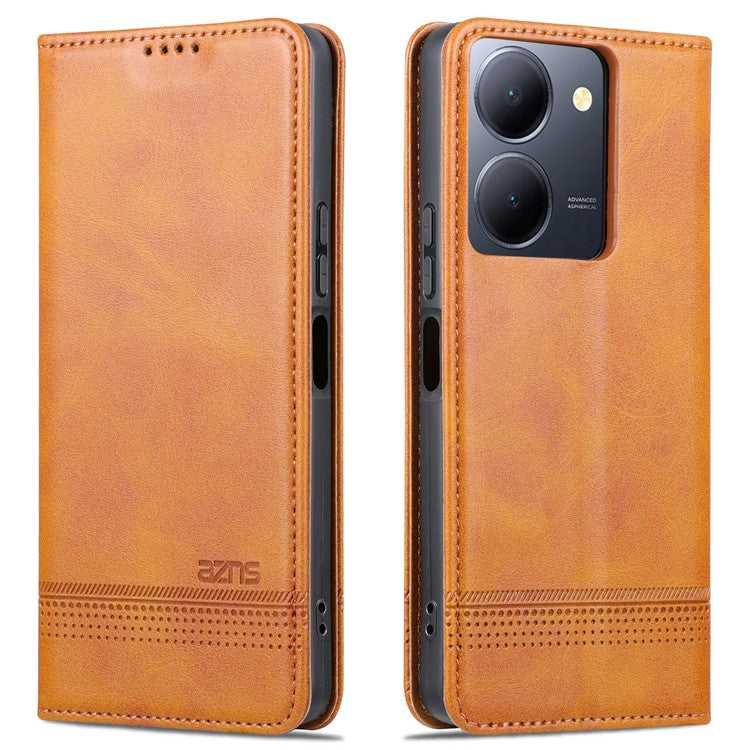 AZNS For vivo Y36 4G (Global) / Y78 (China) 5G PU Leather Wallet Case Flip Folio Viewing Stand Phone Cover - Brown