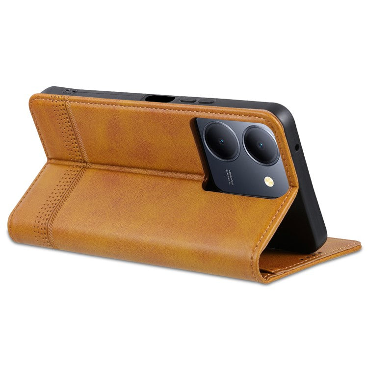 AZNS For vivo Y36 4G (Global) / Y78 (China) 5G PU Leather Wallet Case Flip Folio Viewing Stand Phone Cover - Brown