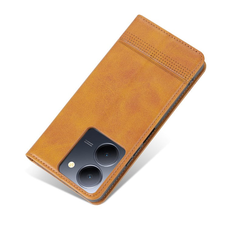 AZNS For vivo Y36 4G (Global) / Y78 (China) 5G PU Leather Wallet Case Flip Folio Viewing Stand Phone Cover - Brown