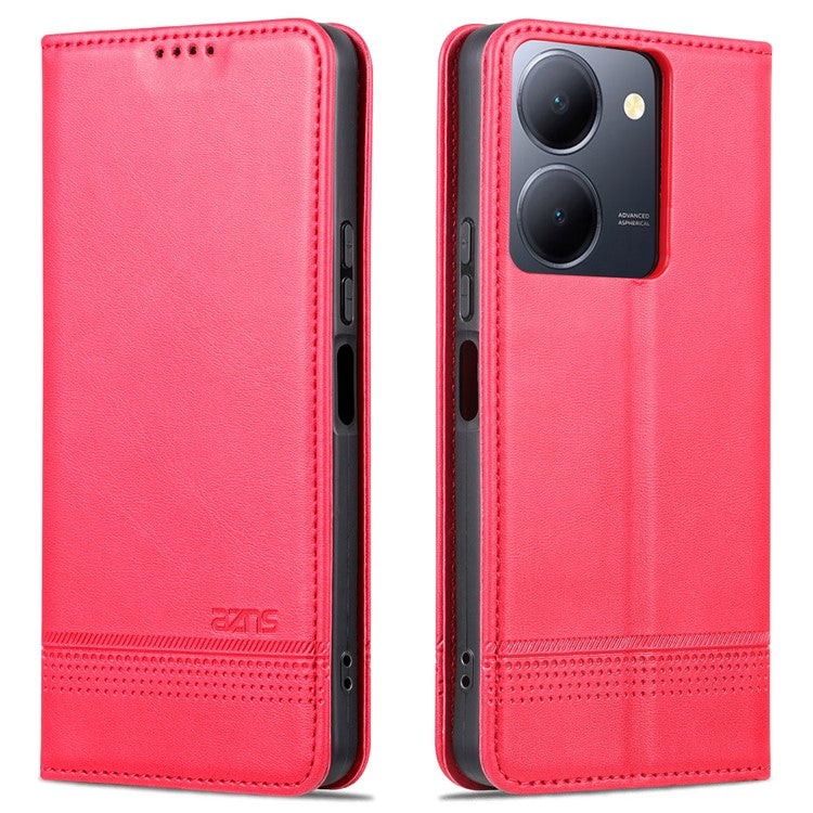 AZNS For vivo Y36 4G (Global) / Y78 (China) 5G PU Leather Wallet Case Flip Folio Viewing Stand Phone Cover - Red