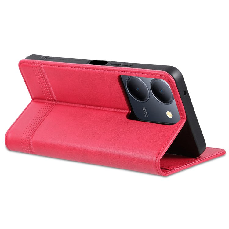 AZNS For vivo Y36 4G (Global) / Y78 (China) 5G PU Leather Wallet Case Flip Folio Viewing Stand Phone Cover - Red