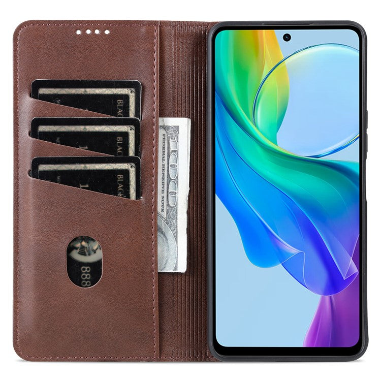 AZNS For vivo Y36 4G (Global) / Y78 (China) 5G PU Leather Wallet Case Flip Folio Viewing Stand Phone Cover - Coffee