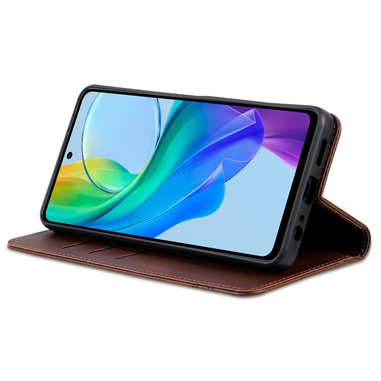 AZNS For vivo Y36 4G (Global) / Y78 (China) 5G PU Leather Wallet Case Flip Folio Viewing Stand Phone Cover - Coffee