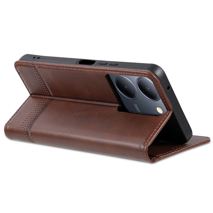 AZNS For vivo Y36 4G (Global) / Y78 (China) 5G PU Leather Wallet Case Flip Folio Viewing Stand Phone Cover - Coffee