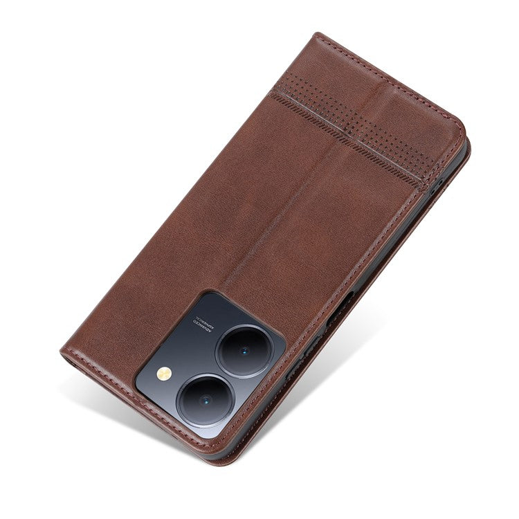 AZNS For vivo Y36 4G (Global) / Y78 (China) 5G PU Leather Wallet Case Flip Folio Viewing Stand Phone Cover - Coffee