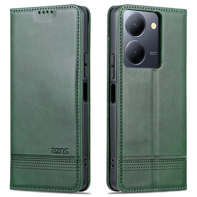 AZNS For vivo Y36 4G (Global) / Y78 (China) 5G PU Leather Wallet Case Flip Folio Viewing Stand Phone Cover - Green