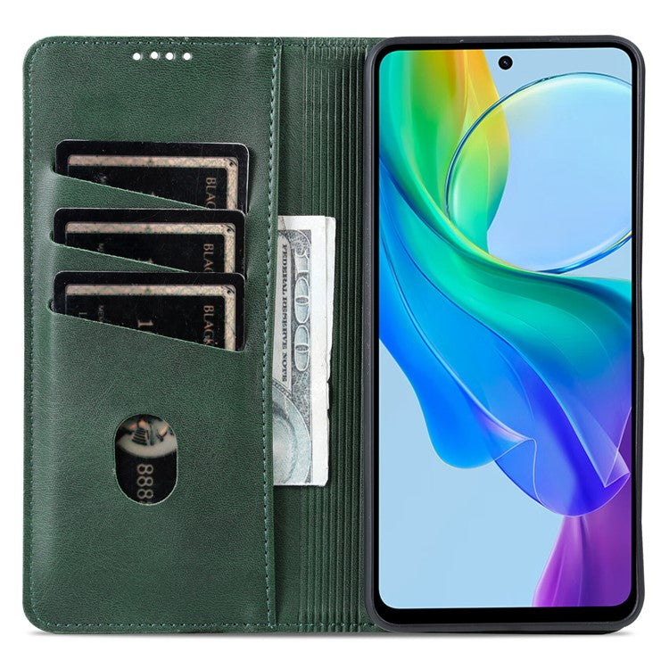 AZNS For vivo Y36 4G (Global) / Y78 (China) 5G PU Leather Wallet Case Flip Folio Viewing Stand Phone Cover - Green