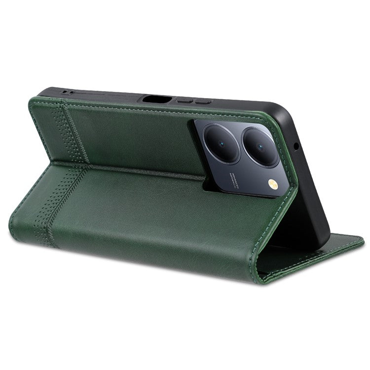 AZNS For vivo Y36 4G (Global) / Y78 (China) 5G PU Leather Wallet Case Flip Folio Viewing Stand Phone Cover - Green