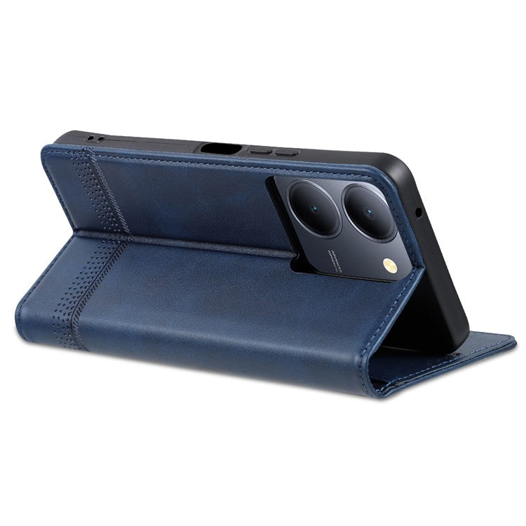 AZNS For vivo Y36 4G (Global) / Y78 (China) 5G PU Leather Wallet Case Flip Folio Viewing Stand Phone Cover - Blue