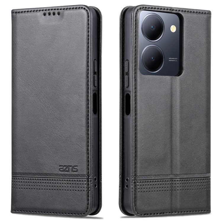 AZNS For vivo Y36 4G (Global) / Y78 (China) 5G PU Leather Wallet Case Flip Folio Viewing Stand Phone Cover - Black