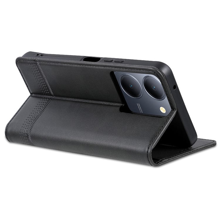 AZNS For vivo Y36 4G (Global) / Y78 (China) 5G PU Leather Wallet Case Flip Folio Viewing Stand Phone Cover - Black