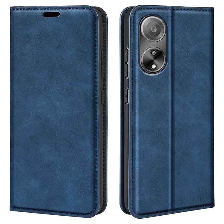 Skin-touch Stand Cover for Oppo A1 5G / A98 5G PU Leather Wallet Smartphone Shell Flip Case - Blue