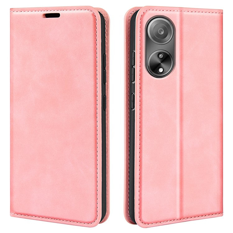 Skin-touch Stand Cover for Oppo A1 5G / A98 5G PU Leather Wallet Smartphone Shell Flip Case - Pink