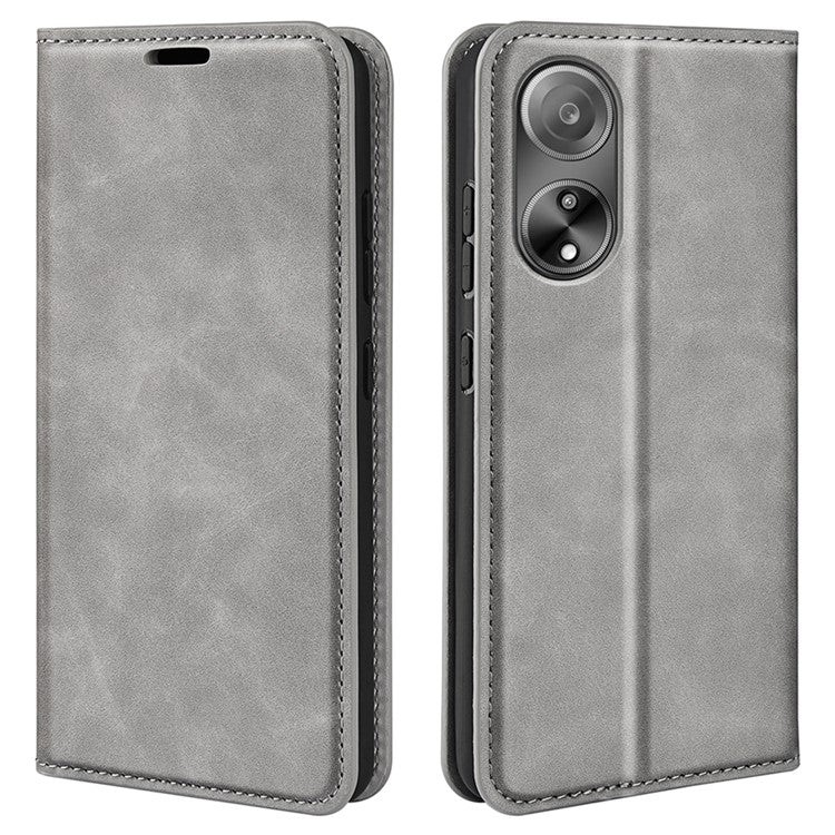 Skin-touch Stand Cover for Oppo A1 5G / A98 5G PU Leather Wallet Smartphone Shell Flip Case - Grey