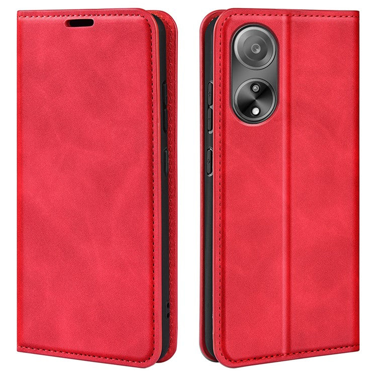 Skin-touch Stand Cover for Oppo A1 5G / A98 5G PU Leather Wallet Smartphone Shell Flip Case - Red