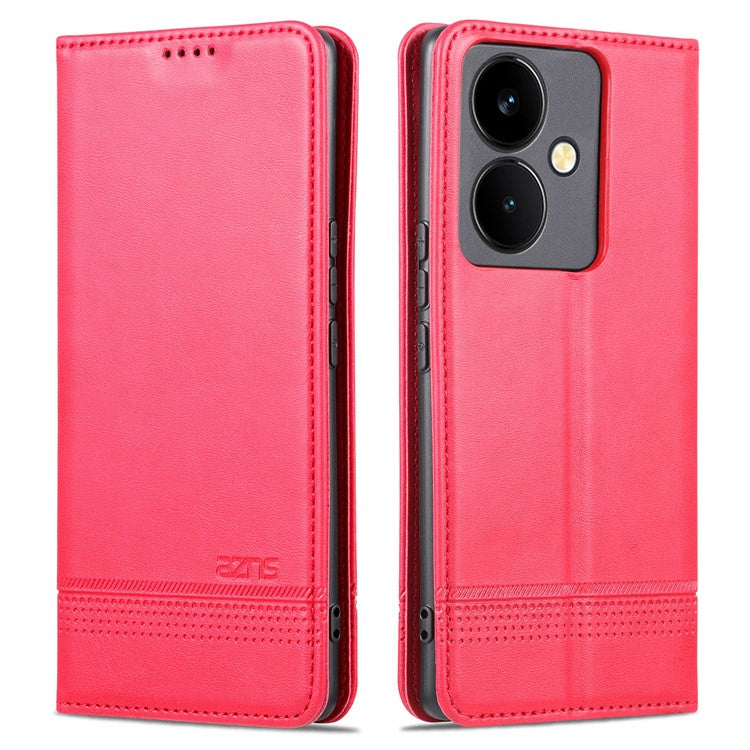 AZNS For vivo Y78+ 5G / Y78 5G Stand PU Leather Anti-drop Wallet Case Flip Folio Phone Cover - Red