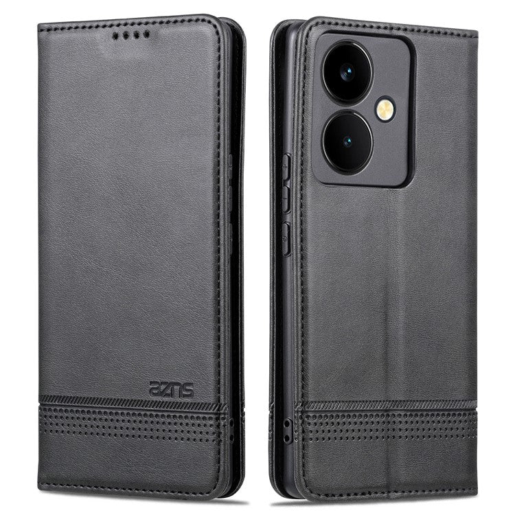 AZNS For vivo Y78+ 5G / Y78 5G Stand PU Leather Anti-drop Wallet Case Flip Folio Phone Cover - Black