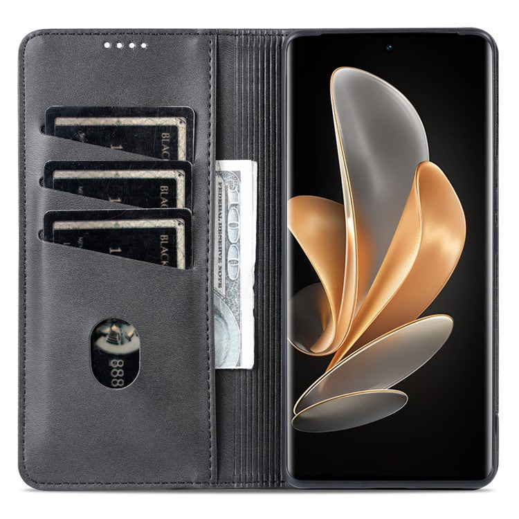 AZNS For vivo Y78+ 5G / Y78 5G Stand PU Leather Anti-drop Wallet Case Flip Folio Phone Cover - Black