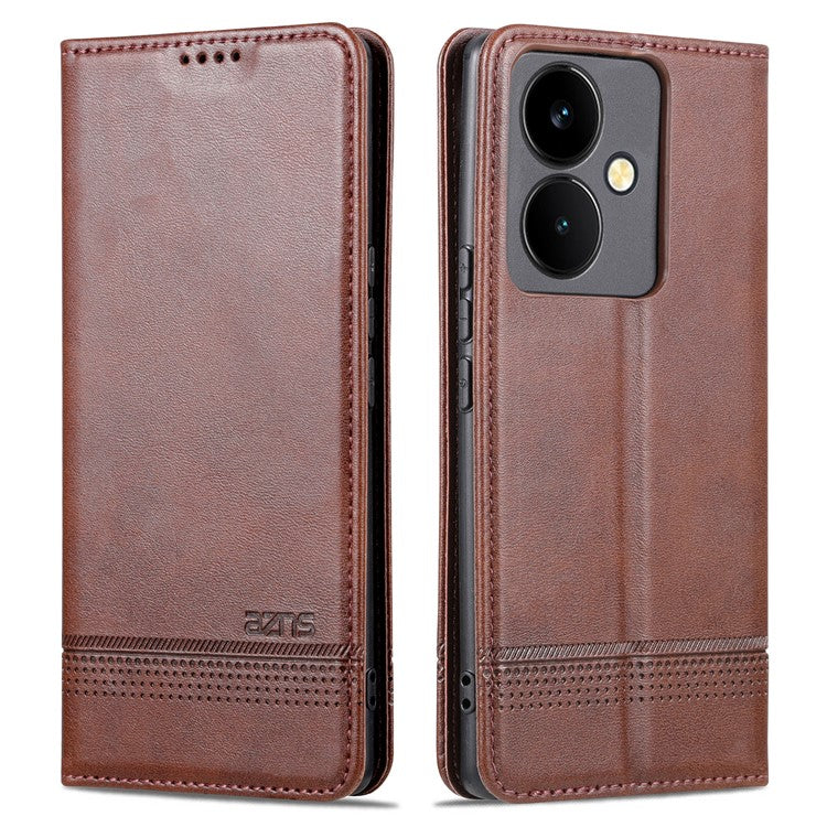 AZNS For vivo Y78+ 5G / Y78 5G Stand PU Leather Anti-drop Wallet Case Flip Folio Phone Cover - Coffee